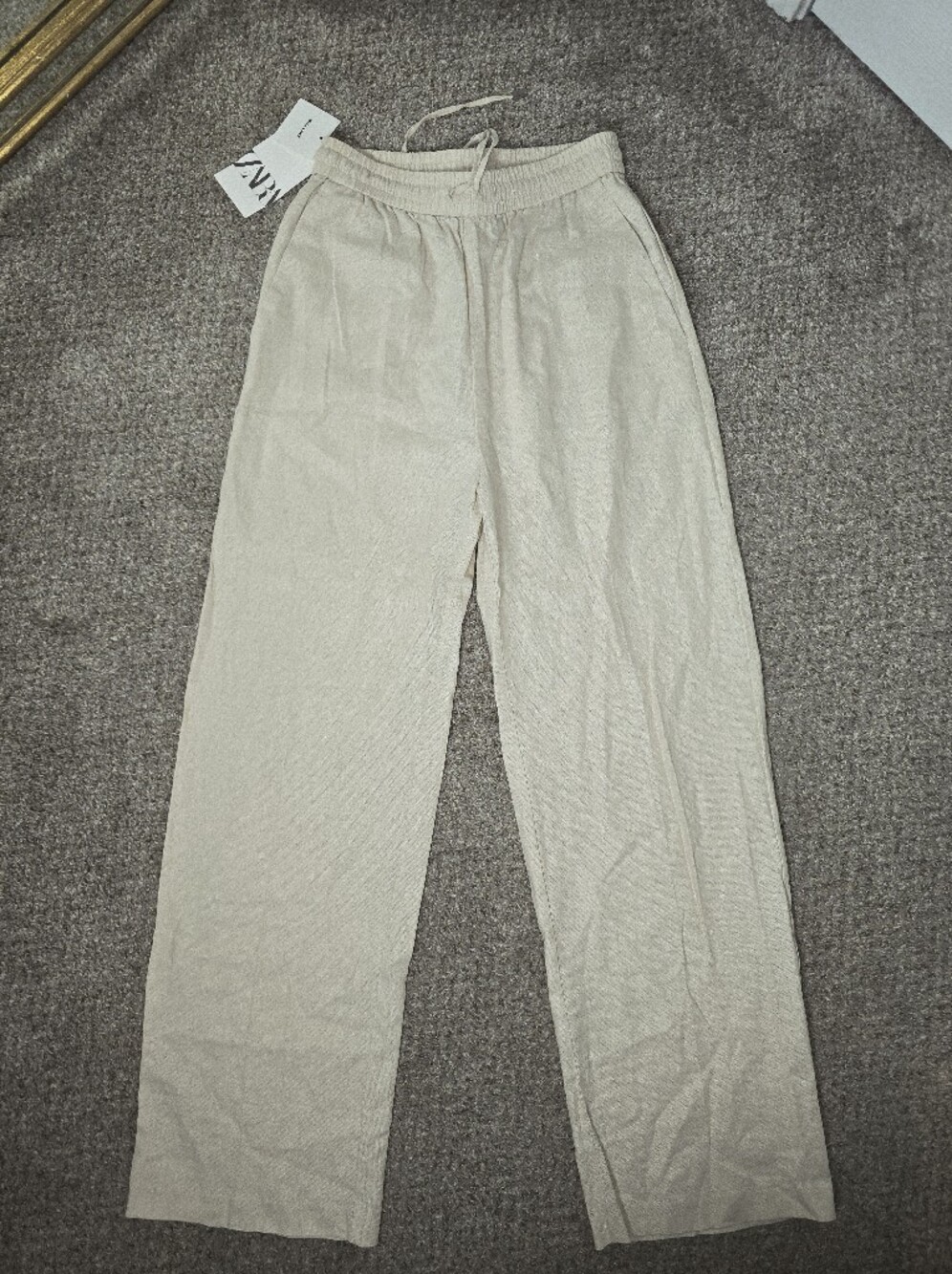 Zara Linen Light Beige Wide Leg Pants Size Small